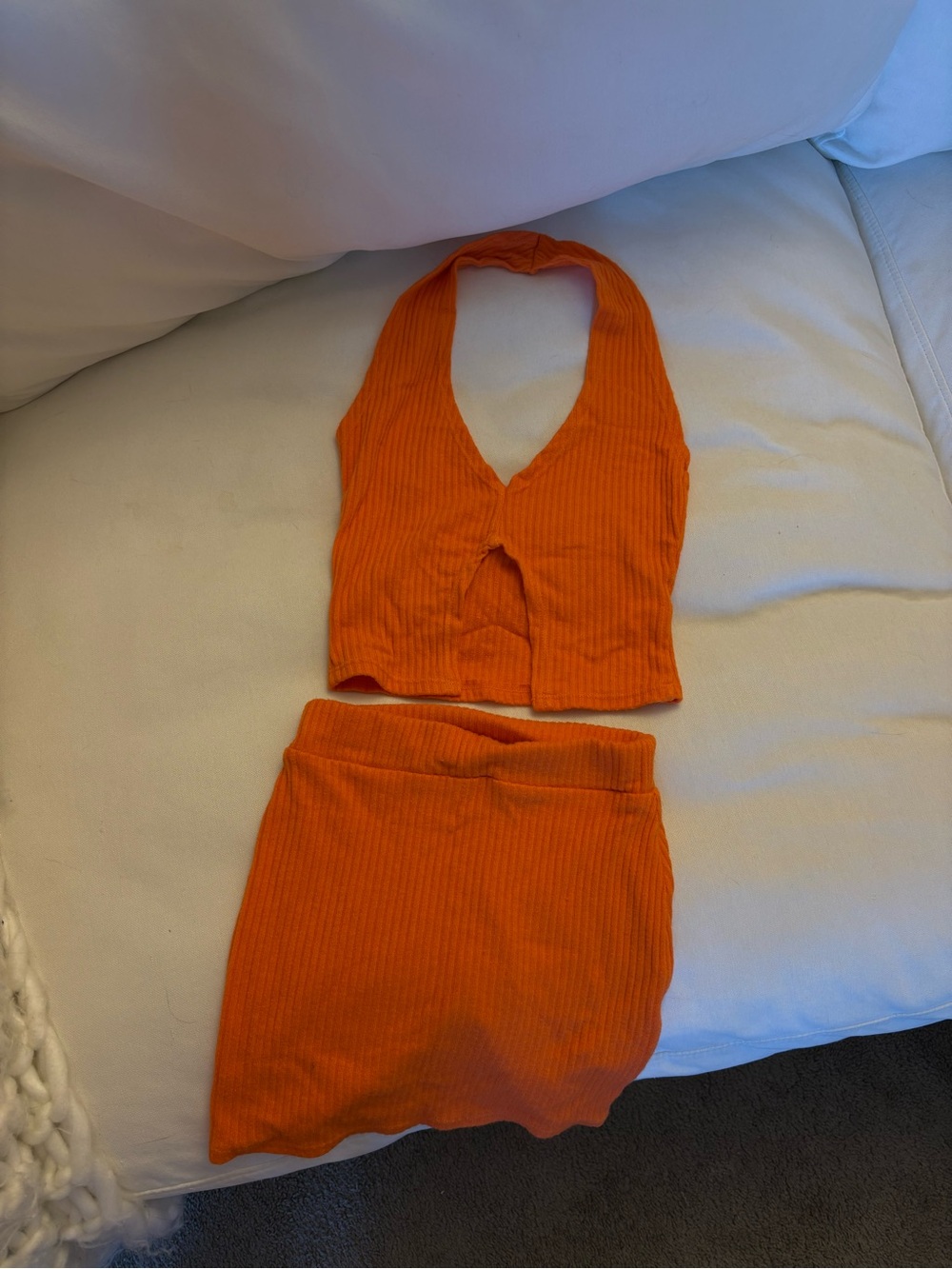 EGO Vibrant Orange Ribbed Knit Halter Set